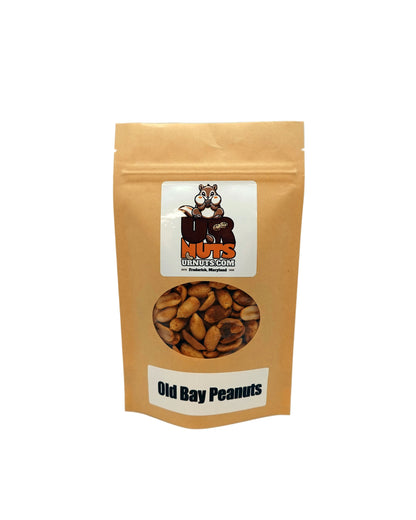 A stand-up kraft paper pouch of Old Bay Peanuts from UR Nuts