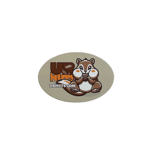 An oval sticker featuring a cartoon Chippy the chipmunk mascot and the text 'UR Nuts' on a plain beige background.